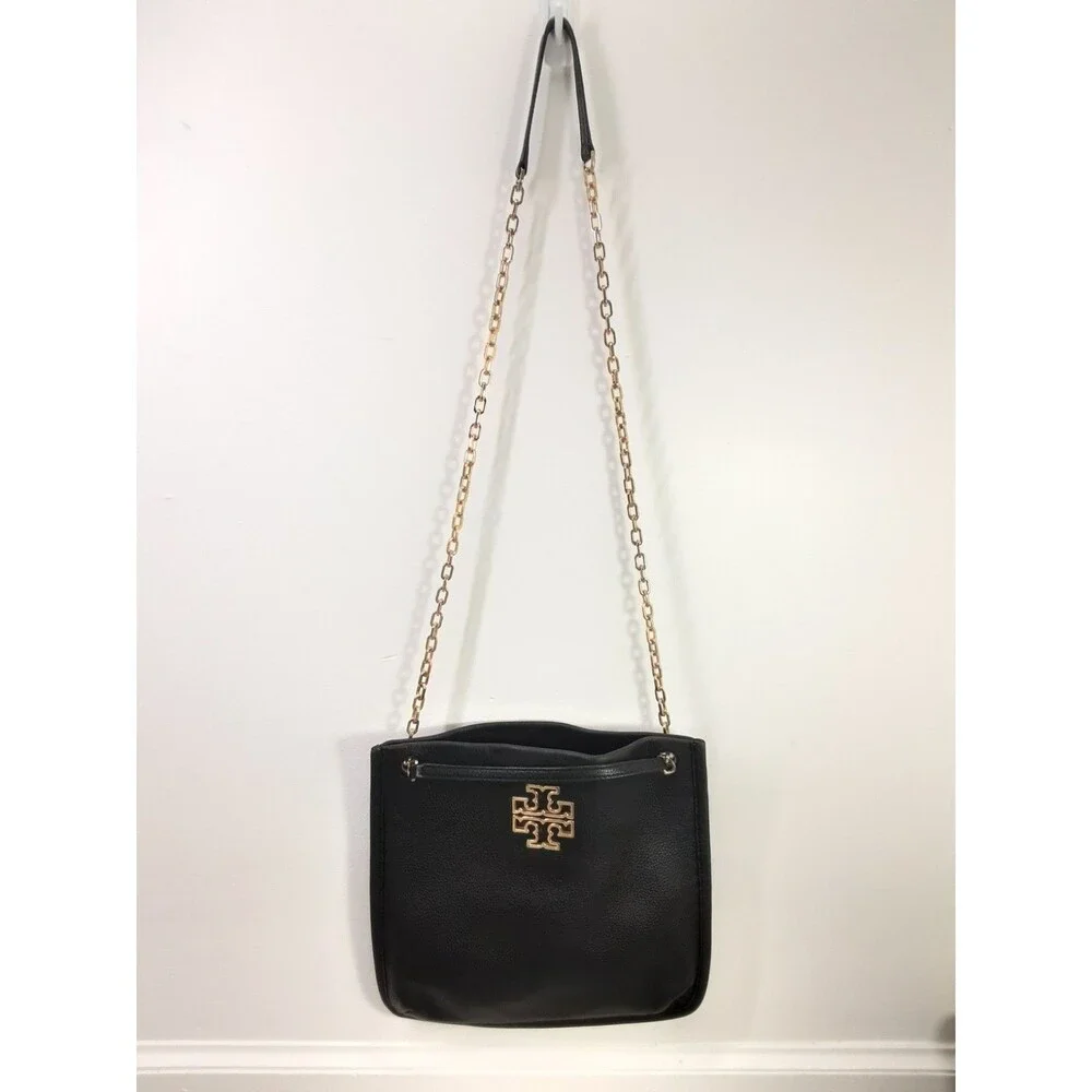 Tory Burch Black Pebbled Leather Crossbody Bag Shoulder Handbag Convertible